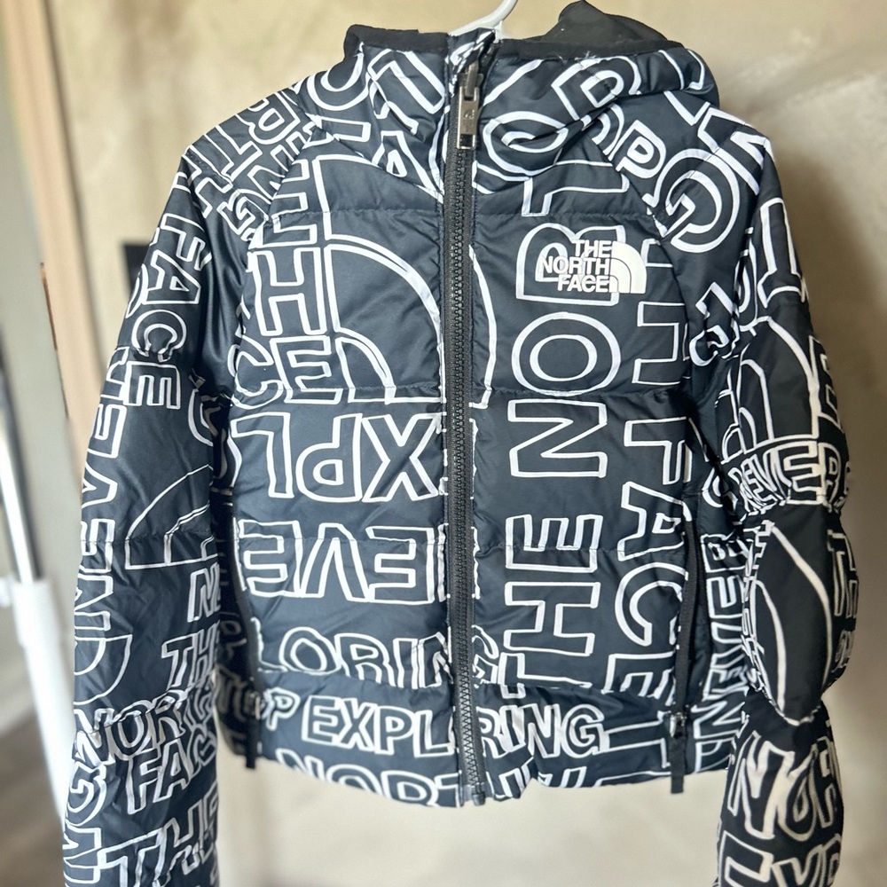 The North Face Kids Black and White Graphic Puffer Jacket